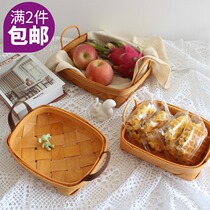  Picnic cloth basket props handmade wood chip basket storage basket basket Fruit baking photo background photography props