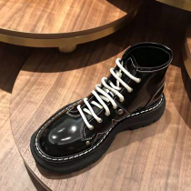 Yang Mi with the same Sida McQueen boots female thick-soled pine cake shoes increased British style leather leather handsome Martin boots