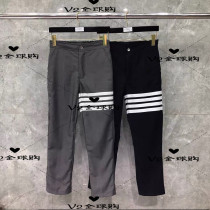 (V2) thom browne20 spring slim-fit nine-point pants men and women couples elastic waist four bars TB casual trousers