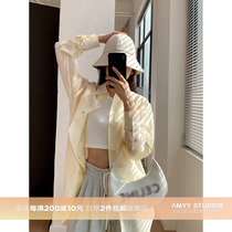 Amyy Studios double layer design light-free hygroscopic and breathable romantic long overdraft overdraft shirt