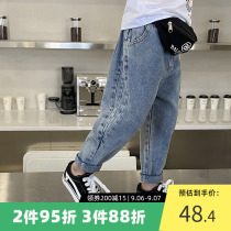 Childrens clothing boys pants spring and autumn big children loose tidal air pants casual pants 2021 new childrens jeans