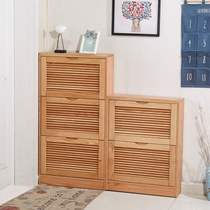 Oak Louver shoe cabinet simple flip bucket entrance hall storage cabinet porch full solid wood storage cabinet multifunctional shoes