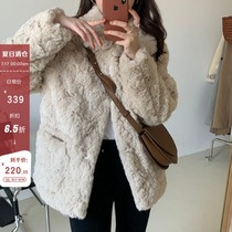 HEYGIRL black brother imitation leather grass wool coat female imitation rabbit hair Korean version of plush top 2020 winter