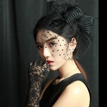 Dinner dress cheongsam Retro elegant bride socialite catwalk Black top hat female mesh veil headdress Hair accessories