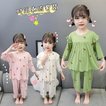 Childrens pajamas female baby Modal Spring and Autumn Infant Long Sleeved Girls Thin Air Conditioning Clothing Home Clothes Set