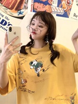 Yellow short sleeve t-shirt female loose pure cotton 100 lap 2020 Summer new cartoon Compassionate Blouse Half Sleeve Tide Ins