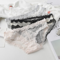 Lace underwear women sexy temptation net gauze sweet girl transparent cotton file thin low waist Lady breifs summer