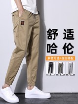 Spring and summer ruffle waist casual pants mens youth Joker business pants trend bunches feet nine-point Haren pants qs
