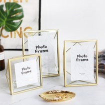 Nordic ins Electroplated gold geometric metal photo frame Glass creative ornaments Photo decorative picture frame 4 6 7 inches