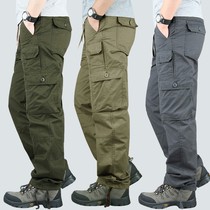 Work pants mens spring and autumn wear-resistant cotton loose leisure workers to work repair mens labor protection pants mens elastic waist