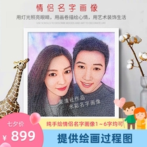 10000 words and paintings Custom name written into the painting character couple head name text portrait black and white sketch portrait