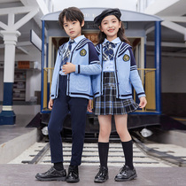 Childrens school uniform suit Spring and autumn new Inn Wind kindergarten Garden clothes class clothes All cotton wool sweatshirt Four pieces of suit