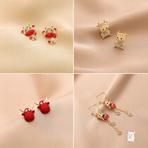 This year of life earrings 2021 New Year of the ox earrings worn by the Chinese New Year earrings small and exquisite temperament