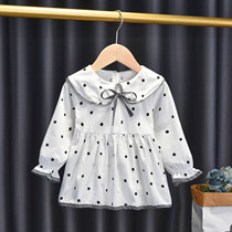 Girls round points Han Fan Dress Shirt Dress 2022 Spring Autumn New Sweet Princess Dress Baby Long Sleeve Foreign Air Doll Shirt