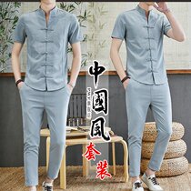 Summer Suit mens short sleeve t-shirt trend Leisure China Style 2020 new ankle-length pants Tide brand set of clothes
