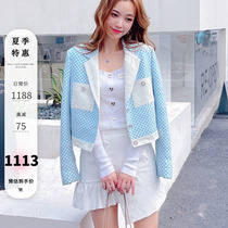 Miss Luxury Blues devotees 100 hitch LEAN BLUE WHITE WOVEN LEATHER DESIGNED PARCHMENT LEATHER CLOTHING SHORT COAT