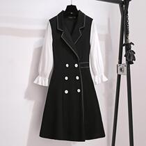 Micro Fat Mm Suit One-piece Dress Woman 2020 New Fall Big Code Woman Dress Foreign Air Cover Belted for A Calligraphy Dress