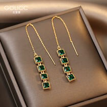 Ancestral Mother Green Tetris Earring Girl Long Flow Suds Earrings 2021 New Tide Ear Nail 925 Silver Needle Earrings Pendant