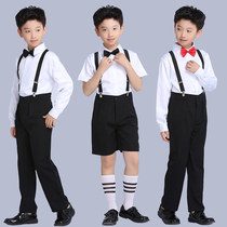 Children recite performanccostuff strapped pants and dress boy school pupils chorus kindergarten performing clothing