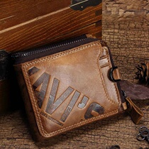 Leather Men Short Wallet Head Buffalo Fashion Zipper Male Student Portable Cardbag Wallet Birthday Gift