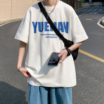 Tide Men T-shirt Short Sleeved Man Summer Bottom Harbor Wind High Street Letter Costume Vintage Top Loose Half-sleeved Clothes