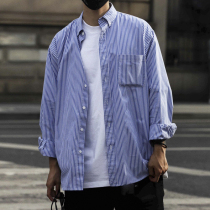 2021 Spring and Autumn Shirt Mens Tide Brand Japanese Leisure Trend Jacket Design Sense Small Loose Stripe Long Sleeve Shirt