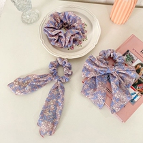 Floral ponytail Hairband bow headwear purple hair rope streamer French flowers large intestine Hairband tie hair accessories
