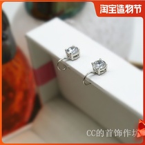 925 silver inlaid zircon shiny wild small ear clip CC jewelry workshop hypoallergenic handmade mosquito coil plate earrings