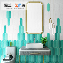 Luo Lan Nordic ins net red tile kitchen bathroom Dark green feather handmade brick toilet fan-shaped wall brick