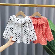 Girls autumn coat children's wave point bottoming shirt spring and autumn cotton foreign style baby doll shirt children's T-shirt long sleeve