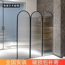 Ultra white Changhong translucent tempered glass partition living room extremely simple and small family type of folding removable and perforated folding screen