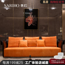 After luxury Italy imported all cowhide Hermes orange sofa light luxury style naturalism Estin furniture