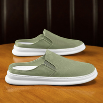 Half Slippers Mens Summer Breathable Cloth Shoes No Heel Light Sloth Man A Foot Pedal Ice Silk Canvas Board Shoes Soft Undertide Shoes