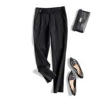 Like version slimming imported fabric striped waist loop one button tapered nine-point trousers casual pants women