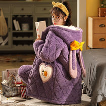 Pajamas Woman Autumn Winter Coral Suede Triple thickened Garnapped cotton padded jacket flannel Flannel Warm And Lovely Home Suit Suit