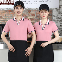 Catering waiter overalls female V-collar T-shirt restaurant summer short-sleeved barbecue hotel tooling custom LOGO