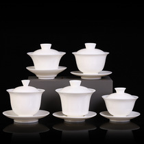 Dehua white porcelain cup three-tall cup thin fetus household cascreen tea bowl pure ceramic kung fu tea cup tea brewers