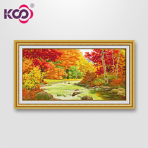 KS cross stitch monopoly new gold all over the world European living room landscape painting blue water Golden Autumn running water to make money