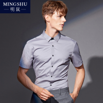  Ming mouse gray business shirt mens short-sleeved free-ironing slim-fitting professional formal Korean youth solid color shirt