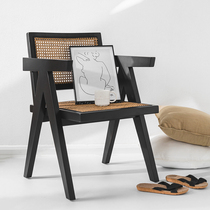 Nordic Rattan chair Single designer real rattan chair Hotel new Chinese solid wood dining chair Household creative coffee chair