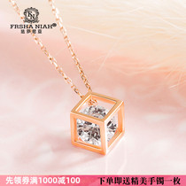 18K gold necklace female diamond Rubiks Cube pendant Rose gold clavicle chain Light luxury niche Valentines Day gift for girlfriend