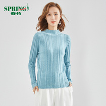 Spring bamboo woolen sweater women half high collar spring new pullover sweater pit slim bottom sweater women