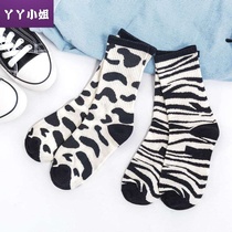 2021 New Japanese stocking childrens ins tide black and white striped cow zebra stockings Korean version of Harajuku cute pile