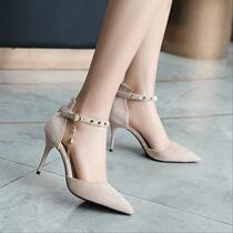 Shoes sandals high heels womens heels sexy versatile comfortable light color solid color summer adult princess style