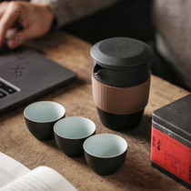 Black pottery simple modern fast guest Cup one pot three cups outdoor car ceramic travel kung fu tea set carrying case