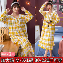 Night dress female spring and autumn Korean version of pure cotton long court princess style large size fat mm autumn and winter long-sleeved pajamas can be worn outside
