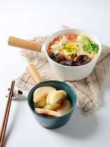 Multi-beauty Japan-style noodles Bowl Ceramic Bowl with wood handle Salad Bowl Sweet Bowl Nordic Home Tableware Creative Small Soup Bowl