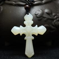 Hetian Jade cross pendant mutton White Jade Jesus cross jade pendant for men and women