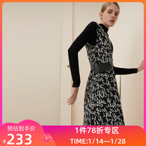 (Same style in shopping mall) LILY winter new womens wear letter jacquard stitching pocket V-neck vest dress
