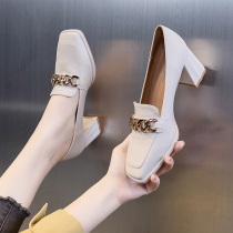 High heels children 2022 Spring new 2021 small leather shoes Inn Wind 100 lapped thick heel with square head single shoe